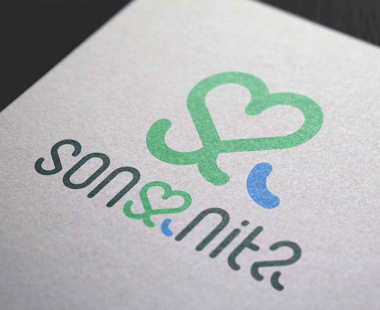 Logo mockup for sonsanita.com: Heart-shaped design incorporating the letters 's' and 'a', featuring compelling visuals.